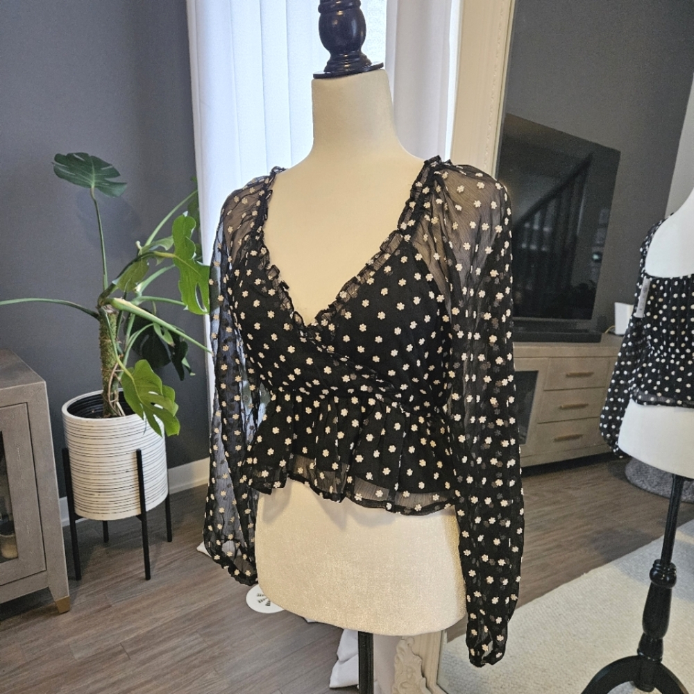 Floral embroidered sheer blouse